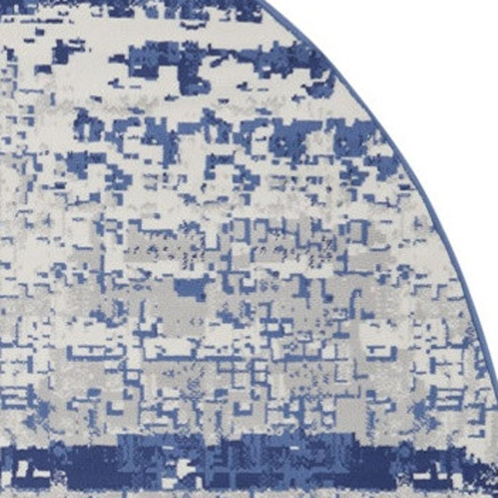 5' Ivory and Navy Blue Abstract Round Rug