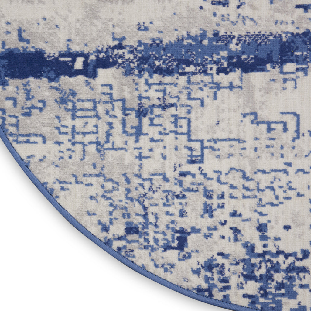 5' Ivory and Navy Blue Abstract Round Rug