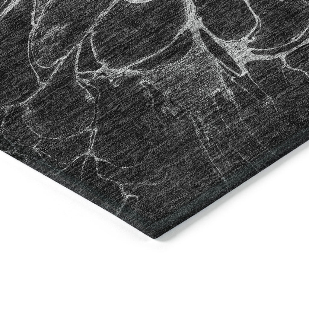 8' X 10' Charcoal Gray And Silver Abstract Washable Indoor Outdoor Area Rug