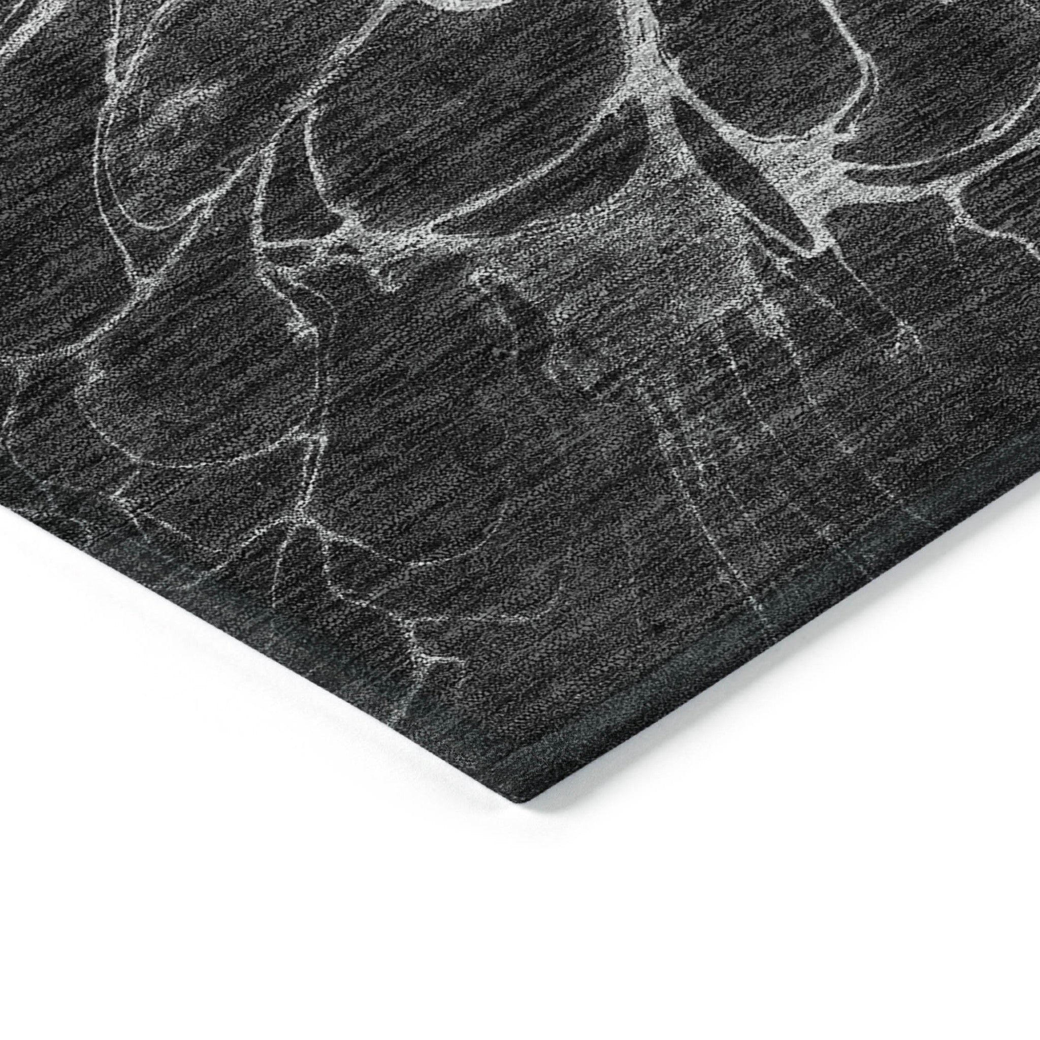 8' X 10' Charcoal Gray And Silver Abstract Washable Indoor Outdoor Area Rug