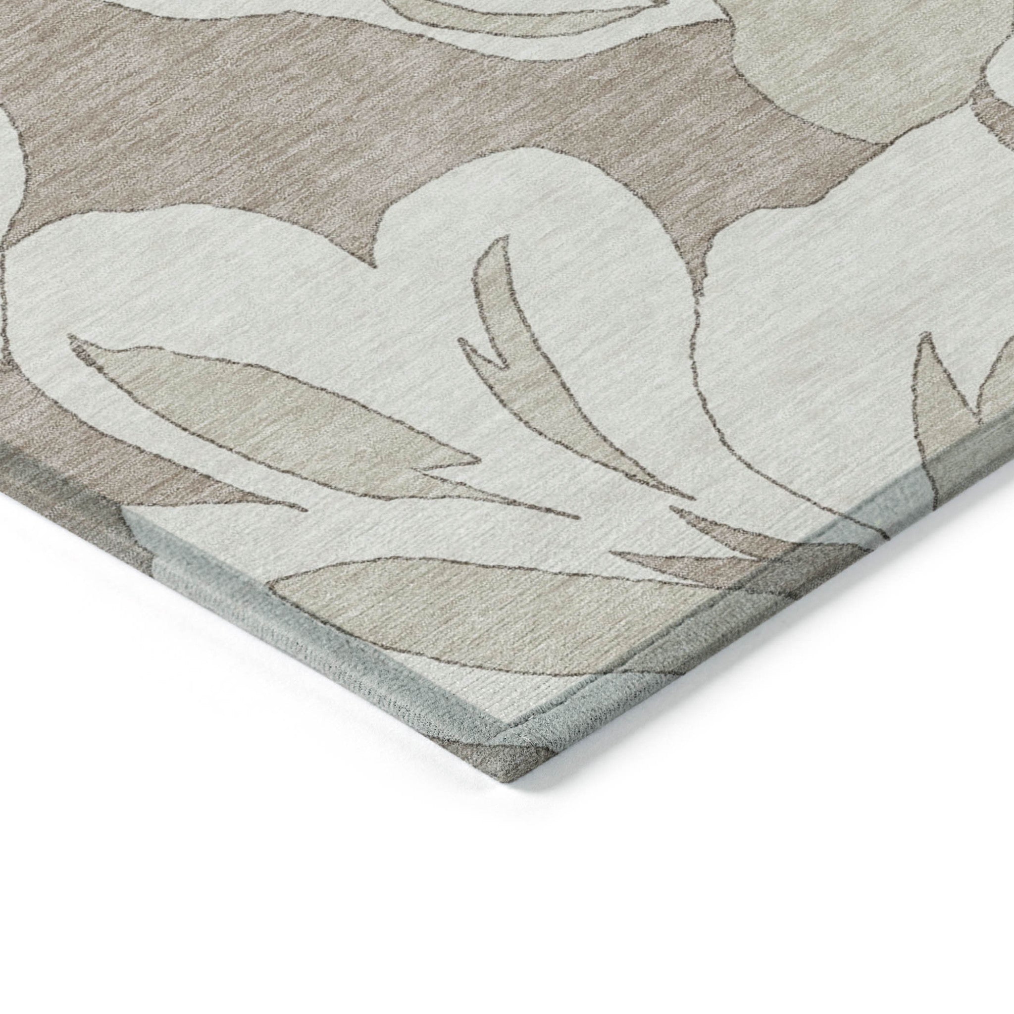 8' X 10' Taupe Beige And Ivory Floral Washable Indoor Outdoor Area Rug