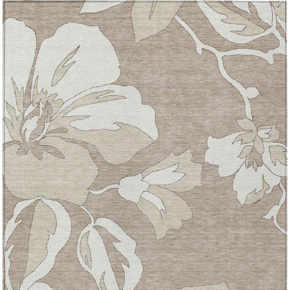 8' X 10' Taupe Beige And Ivory Floral Washable Indoor Outdoor Area Rug