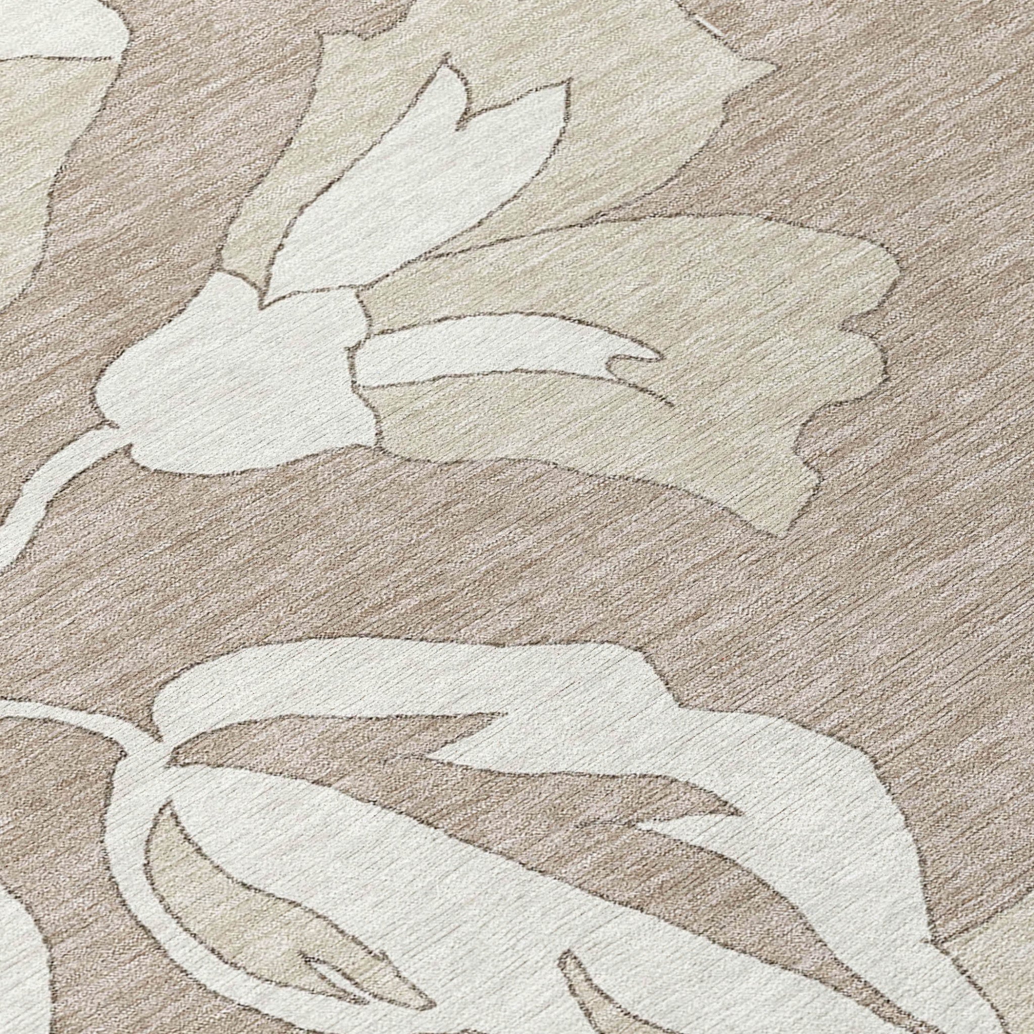 8' X 10' Taupe Beige And Ivory Floral Washable Indoor Outdoor Area Rug