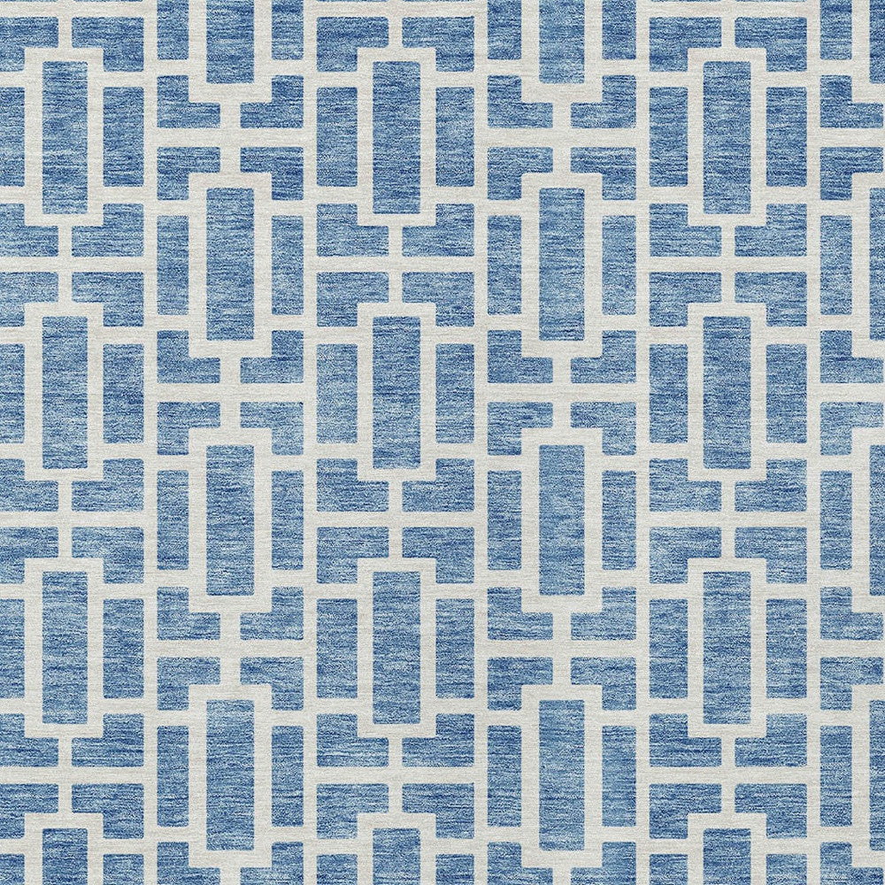 5' X 8' Denim Blue And Ivory Geometric Washable Indoor Outdoor Area Rug