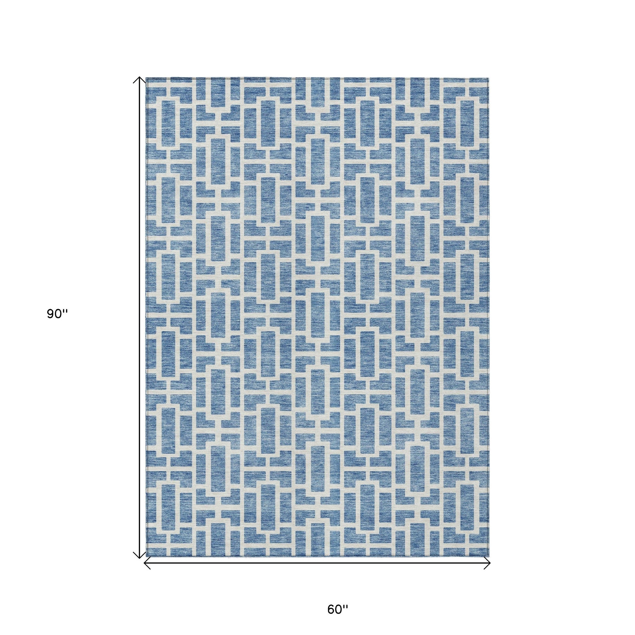 5' X 8' Denim Blue And Ivory Geometric Washable Indoor Outdoor Area Rug
