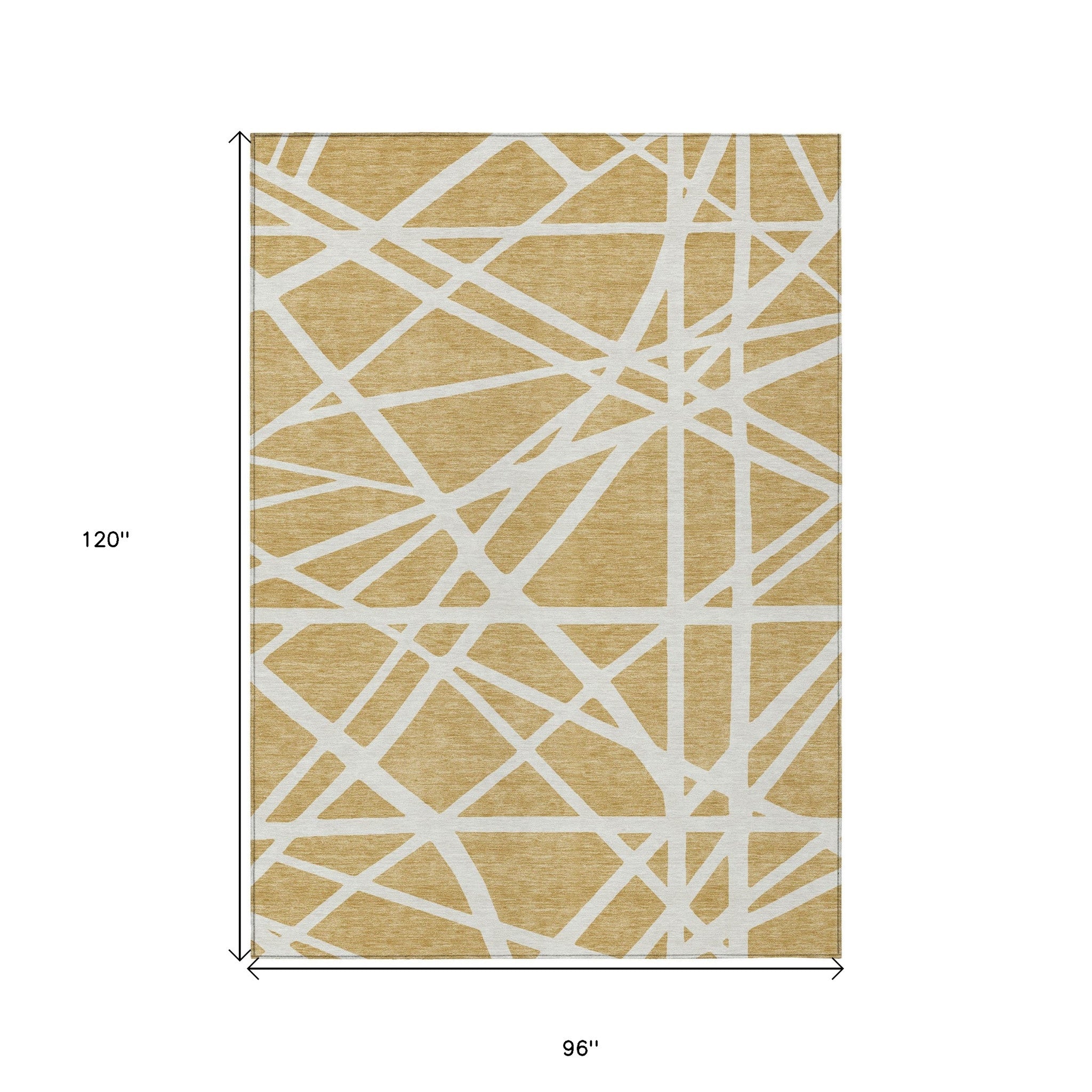 8' X 10' Gold And Ivory Geometric Washable Indoor Outdoor Area Rug