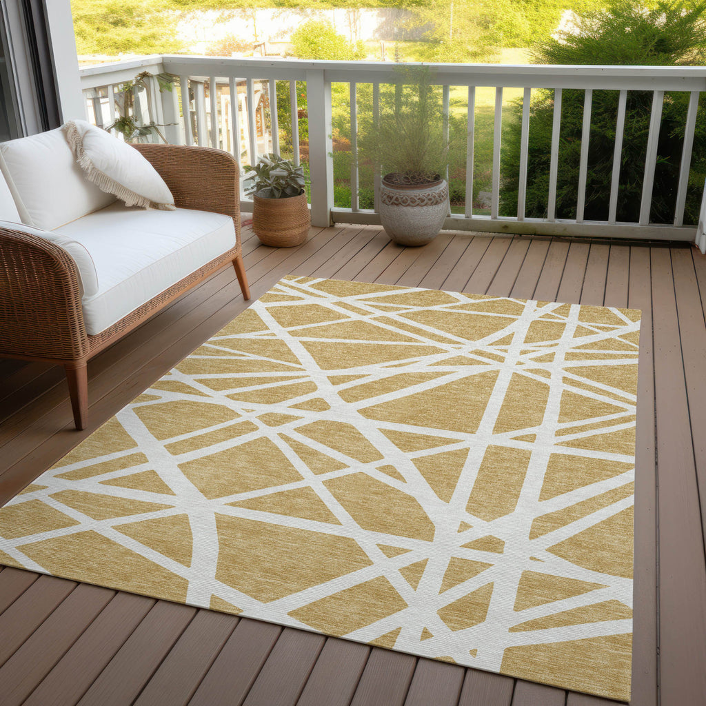 8' X 10' Gold And Ivory Geometric Washable Indoor Outdoor Area Rug