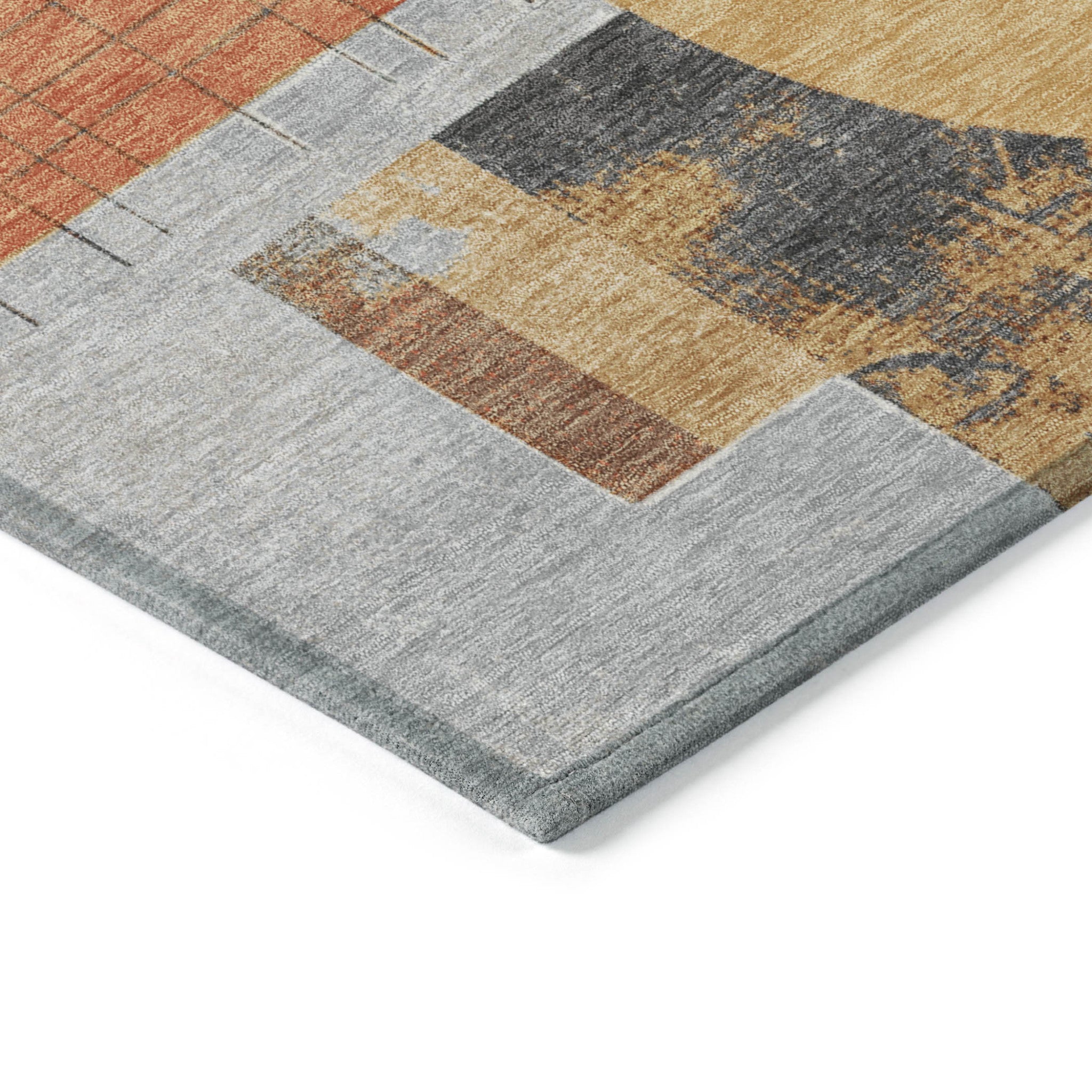 3' X 5' Gray Gold And Orange Geometric Washable Indoor Outdoor Area Rug