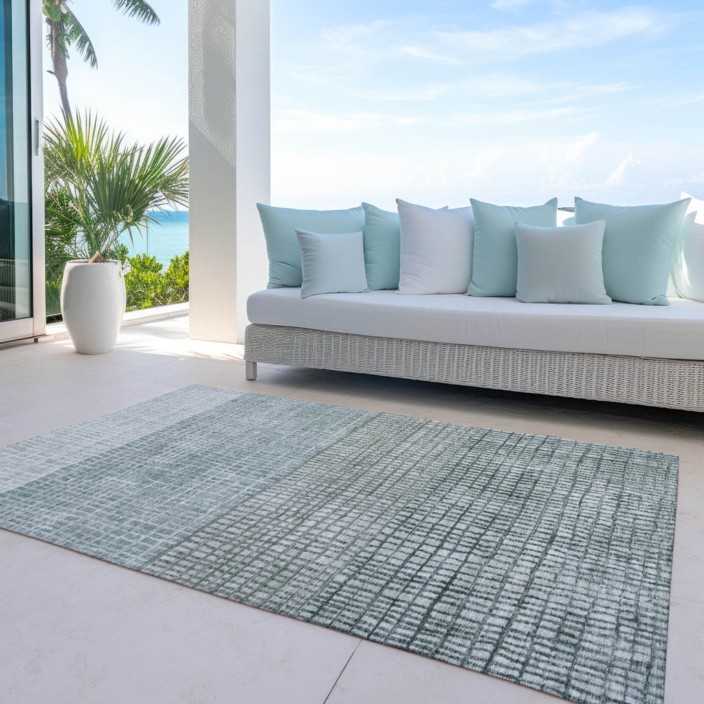 8' X 10' Aqua And Gray Geometric Washable Indoor Outdoor Area Rug