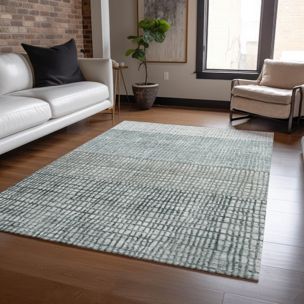 8' X 10' Aqua And Gray Geometric Washable Indoor Outdoor Area Rug