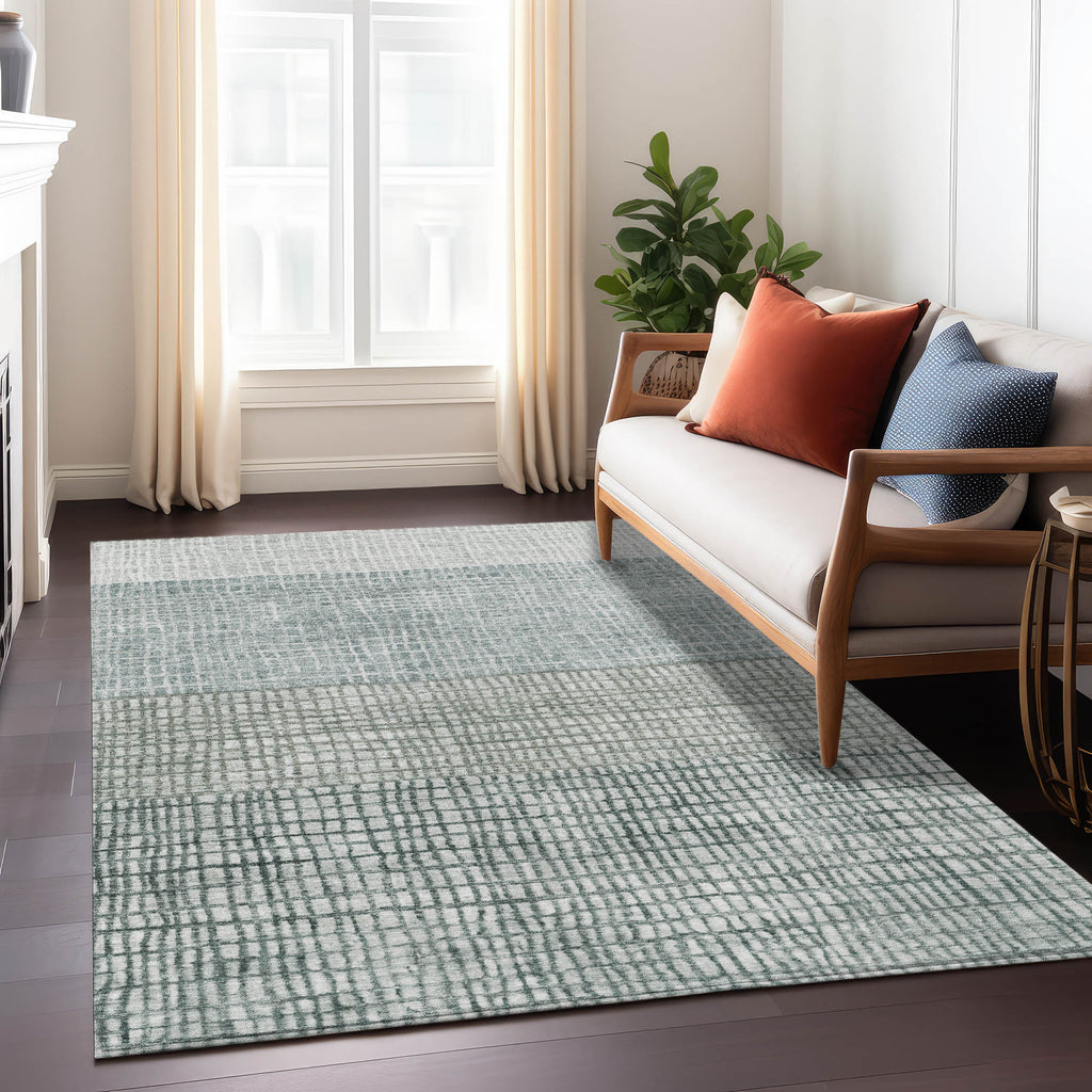 8' X 10' Aqua And Gray Geometric Washable Indoor Outdoor Area Rug