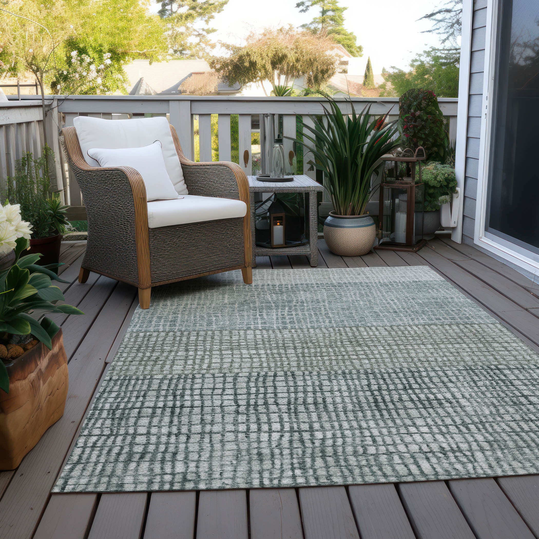 8' X 10' Aqua And Gray Geometric Washable Indoor Outdoor Area Rug