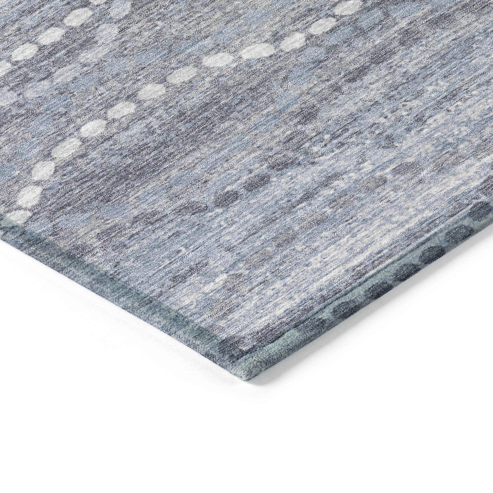 8' Blue And Ivory Round Ogee Washable Indoor Outdoor Area Rug
