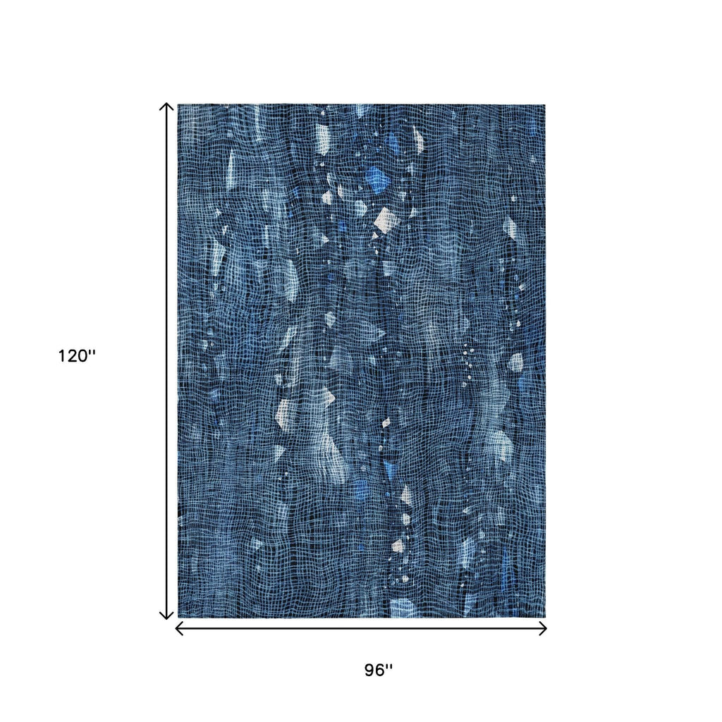 8' X 10' Blue And Ivory Abstract Washable Indoor Outdoor Area Rug