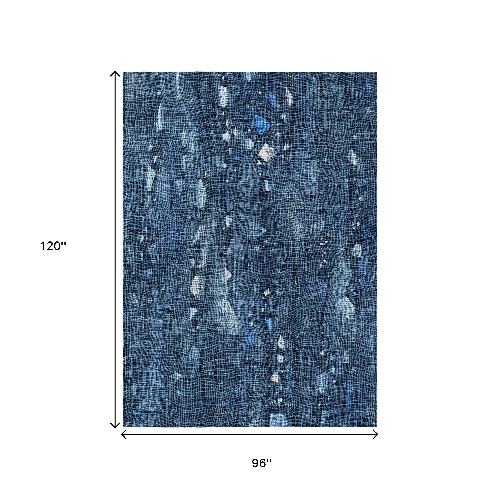 8' X 10' Blue And Ivory Abstract Washable Indoor Outdoor Area Rug