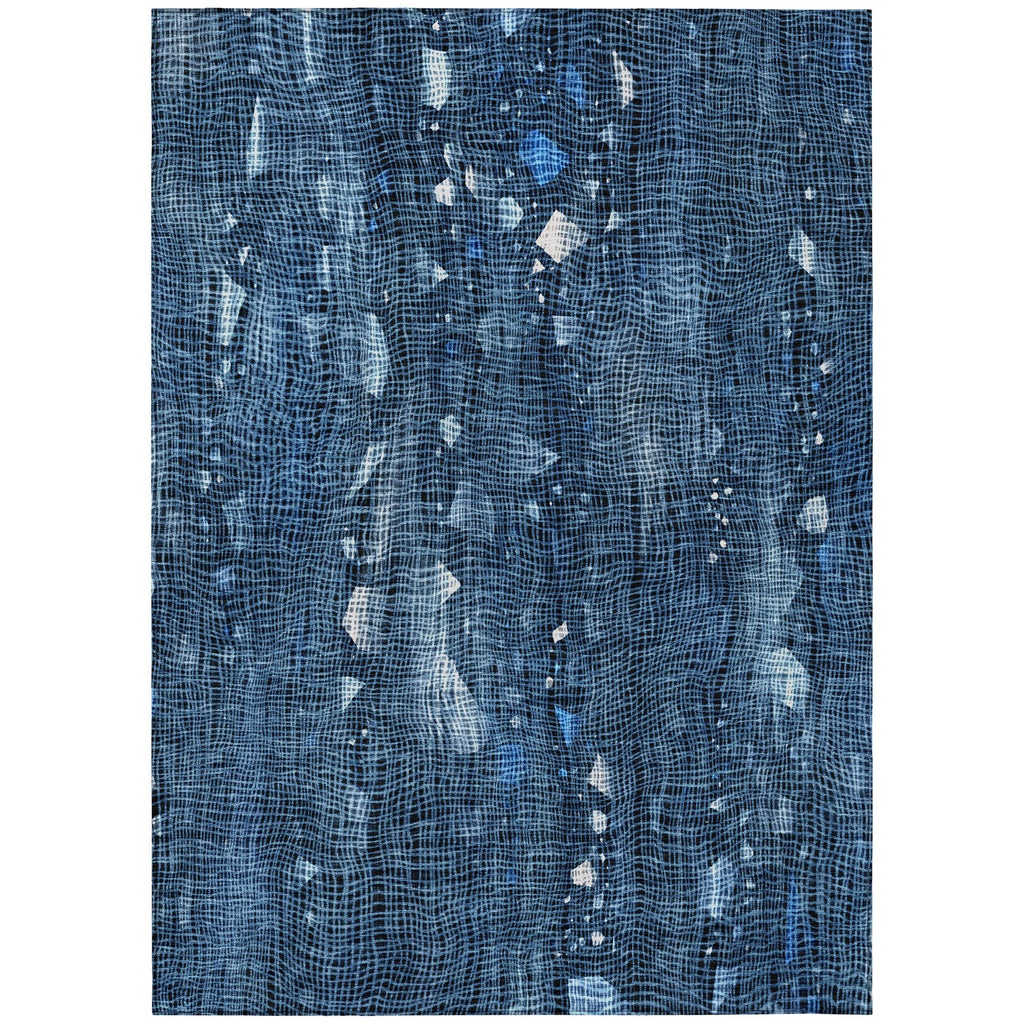 8' X 10' Blue And Ivory Abstract Washable Indoor Outdoor Area Rug