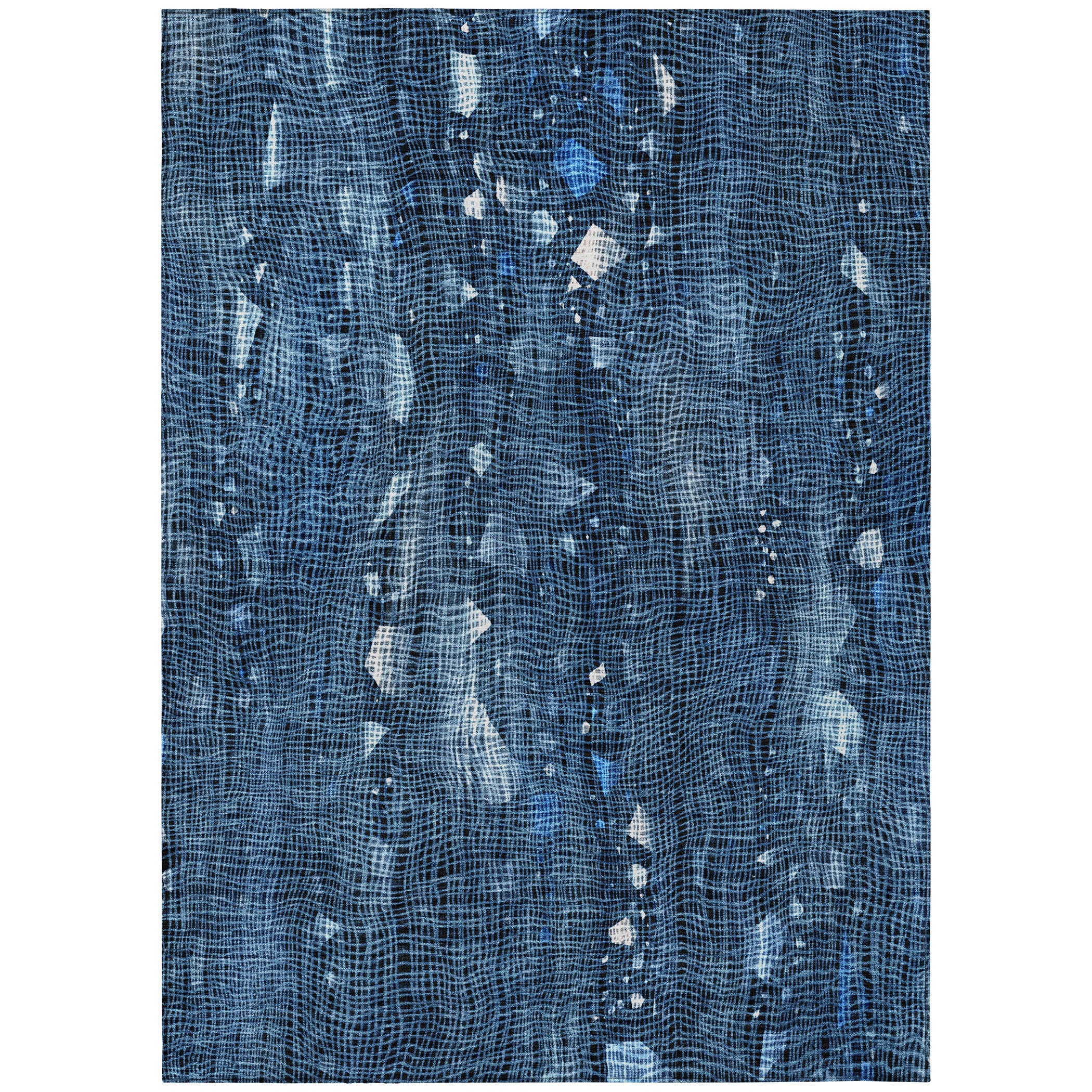 8' X 10' Blue And Ivory Abstract Washable Indoor Outdoor Area Rug