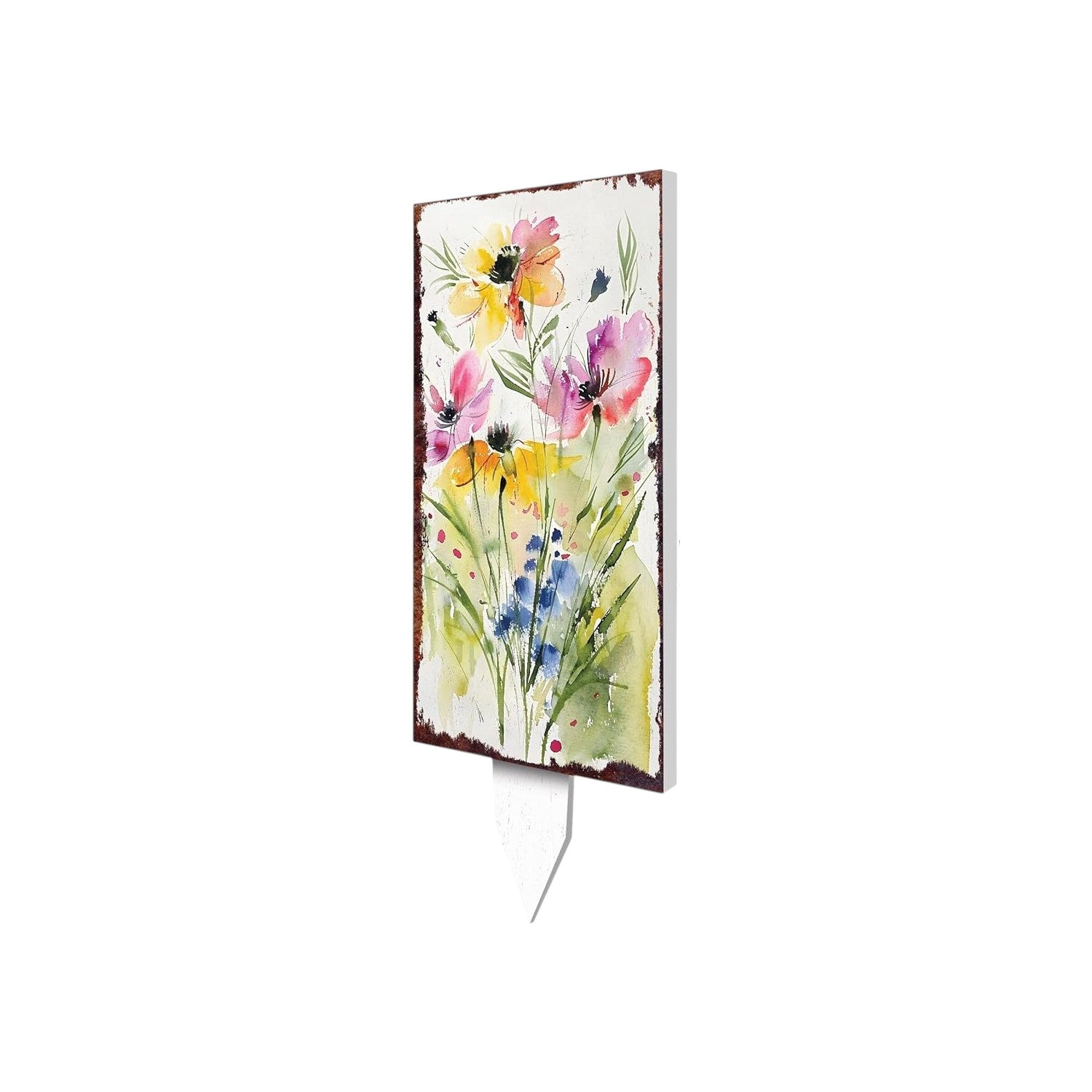 30" Blue Pink White And Yellow Solid Wood Wildflowers Garden Stake
