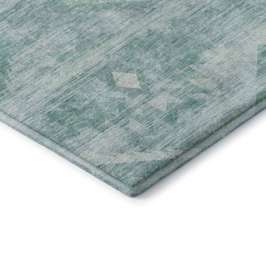 8' Aqua And Ivory Southwestern Washable Round Rug With UV Protection
