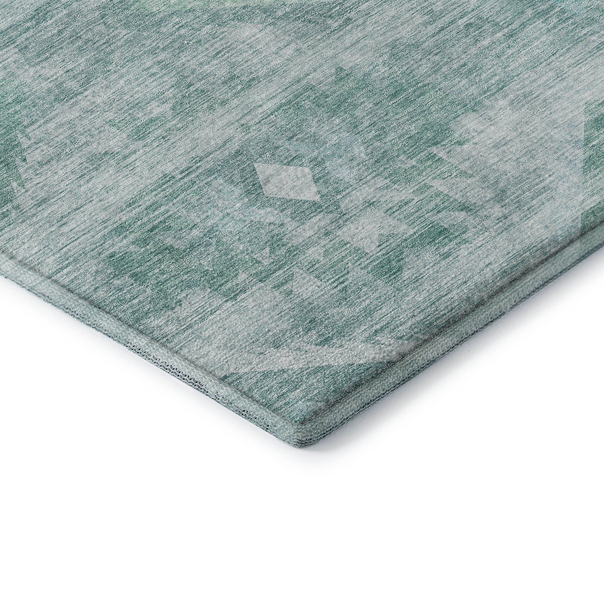 8' Aqua And Ivory Southwestern Washable Round Rug With UV Protection