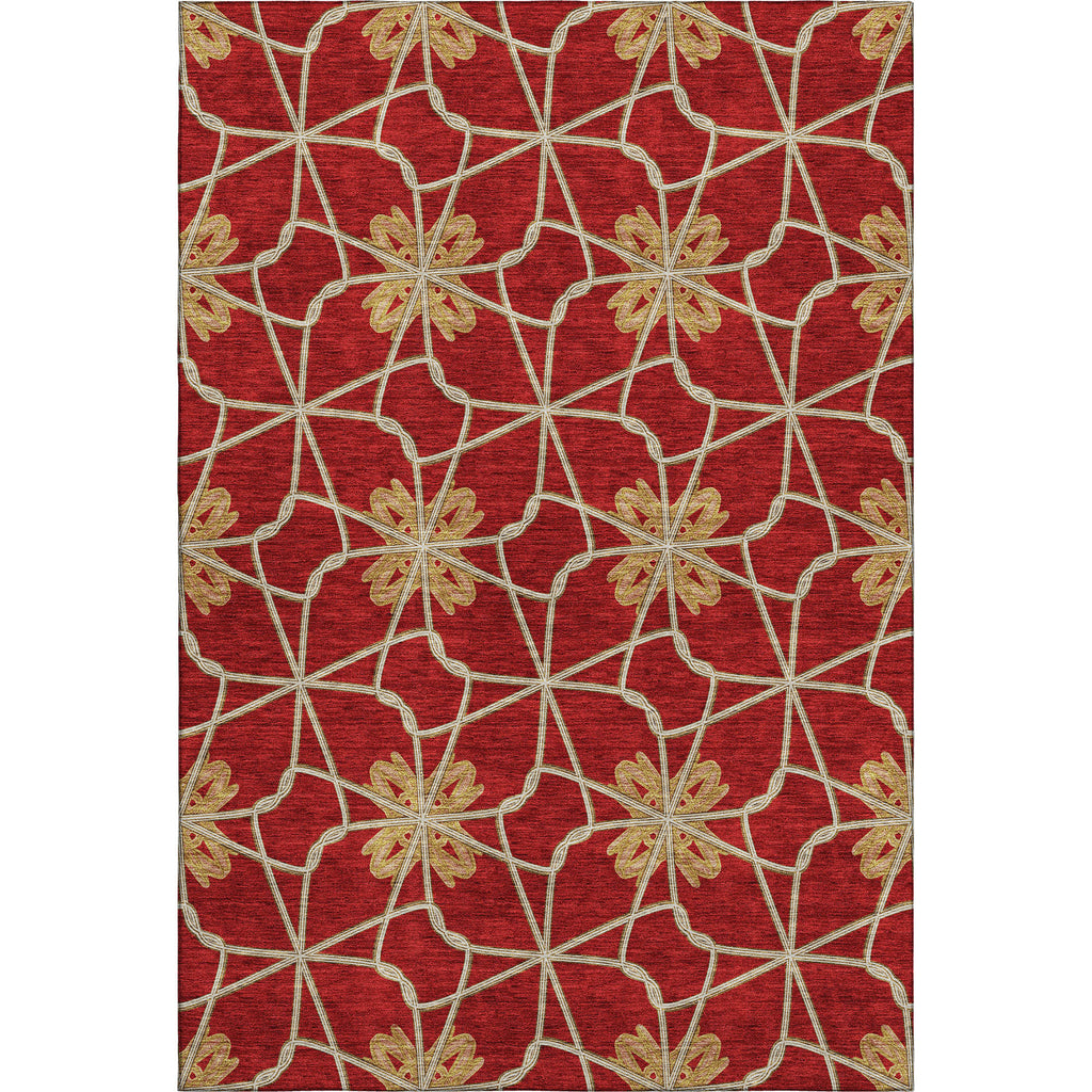 5' X 8' Rust Beige And Gold Geometric Washable Area Rug With UV Protection