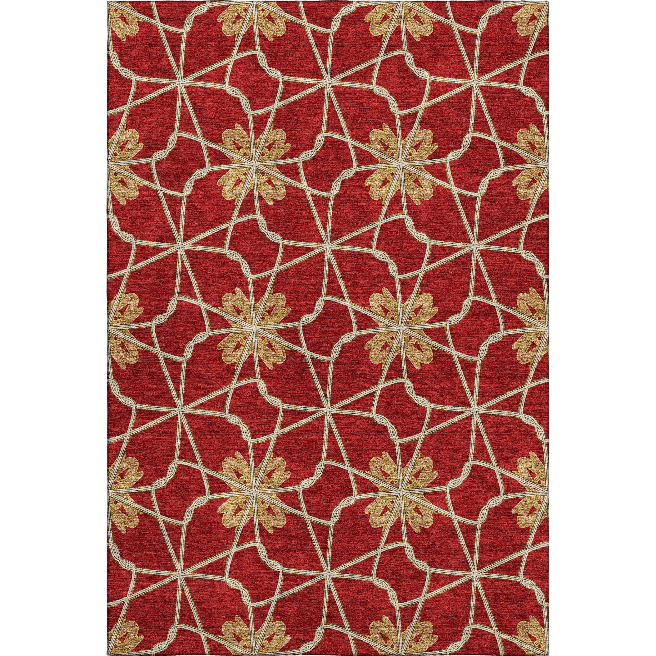 5' X 8' Rust Beige And Gold Geometric Washable Area Rug With UV Protection