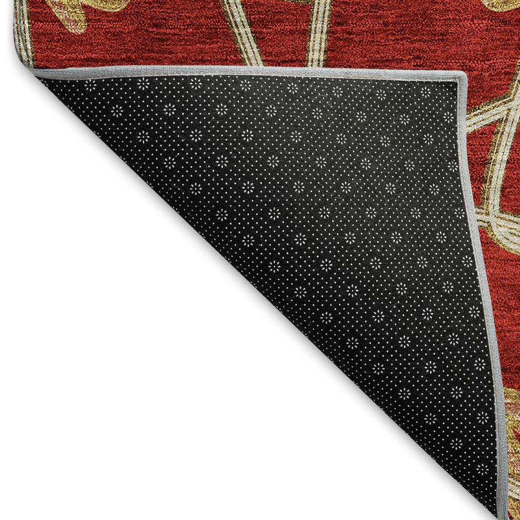5' X 8' Rust Beige And Gold Geometric Washable Area Rug With UV Protection