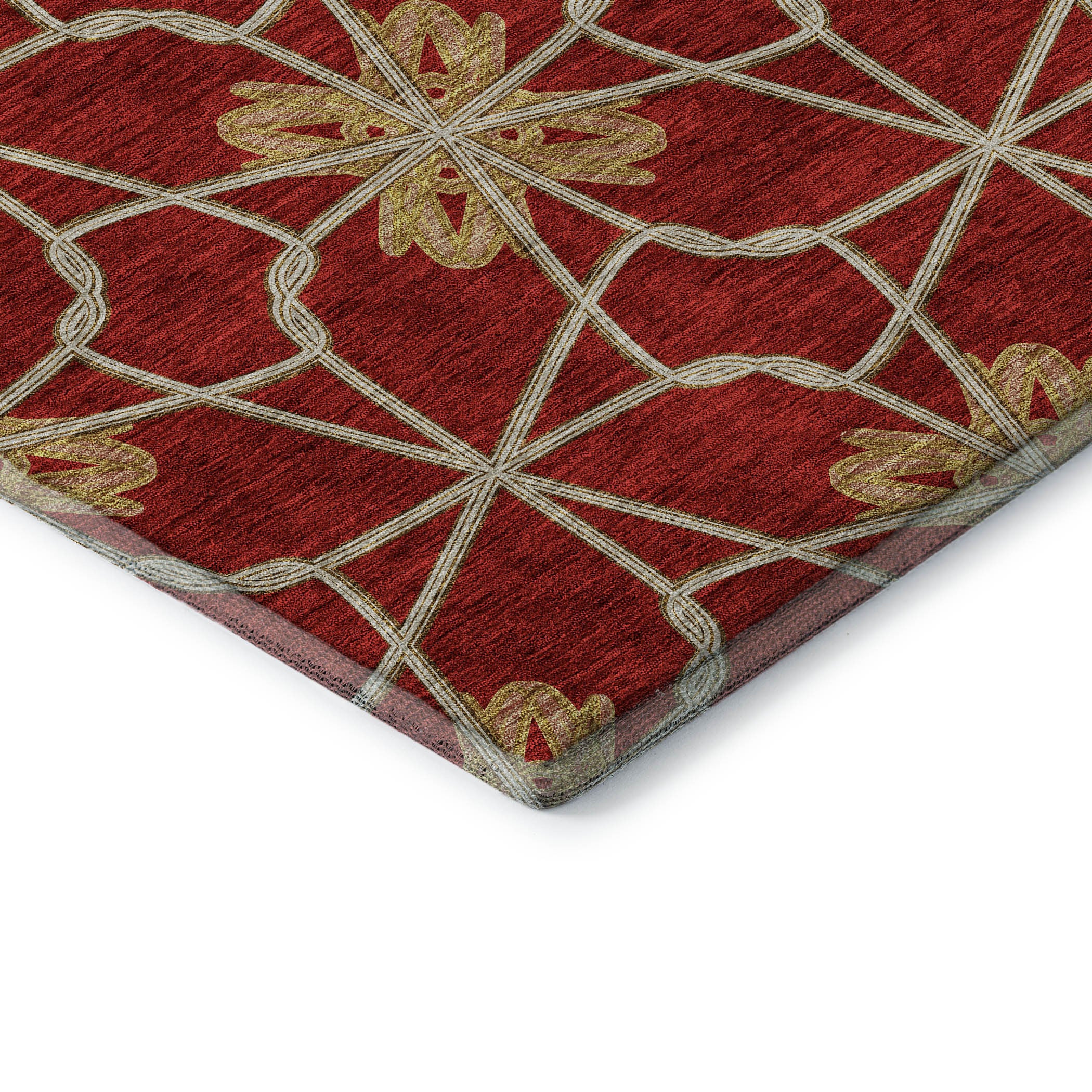 5' X 8' Rust Beige And Gold Geometric Washable Area Rug With UV Protection