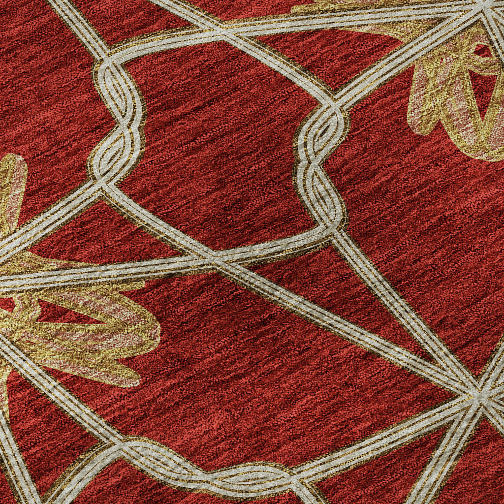 5' X 8' Rust Beige And Gold Geometric Washable Area Rug With UV Protection