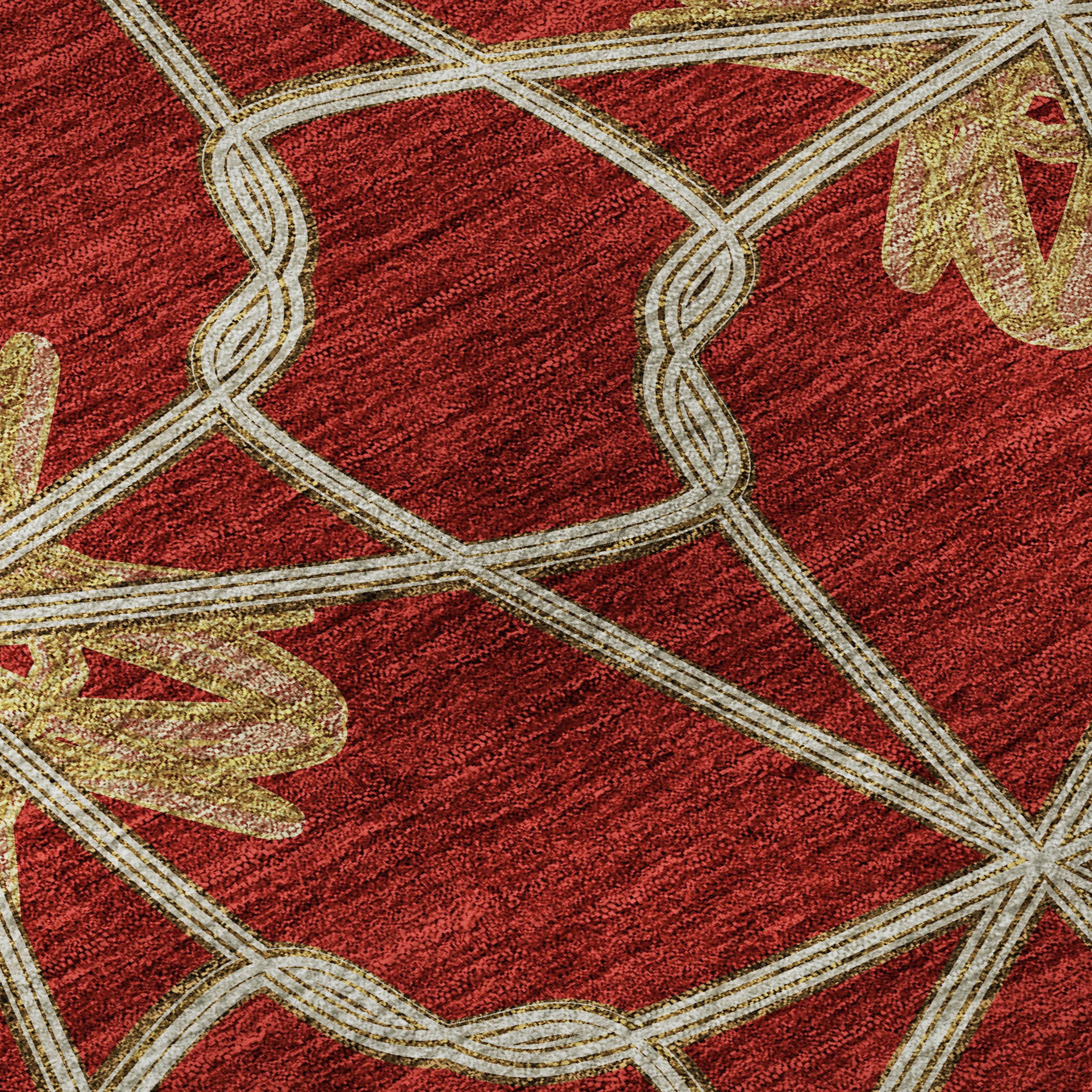 5' X 8' Rust Beige And Gold Geometric Washable Area Rug With UV Protection