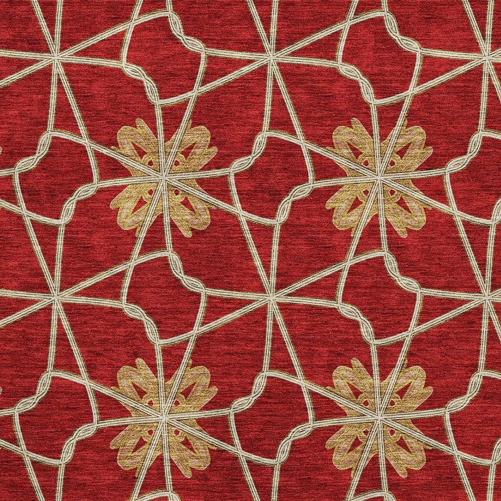 5' X 8' Rust Beige And Gold Geometric Washable Area Rug With UV Protection