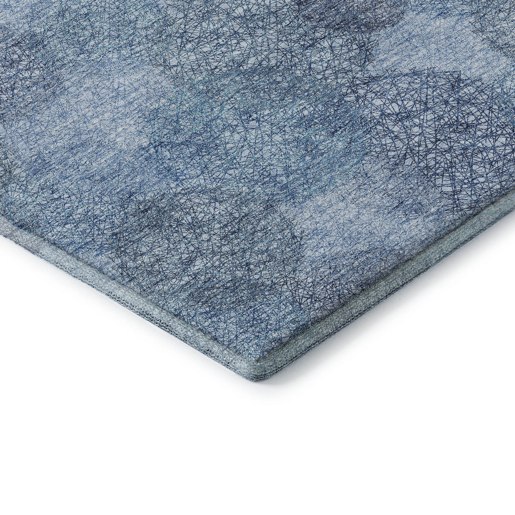 9' X 12' Denim Blue And Sky Blue Abstract Washable Area Rug With UV Protection