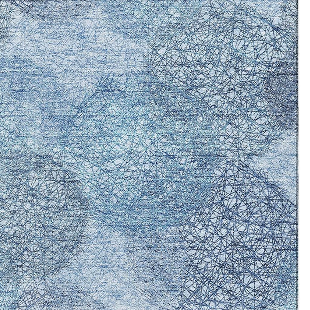 9' X 12' Denim Blue And Sky Blue Abstract Washable Area Rug With UV Protection